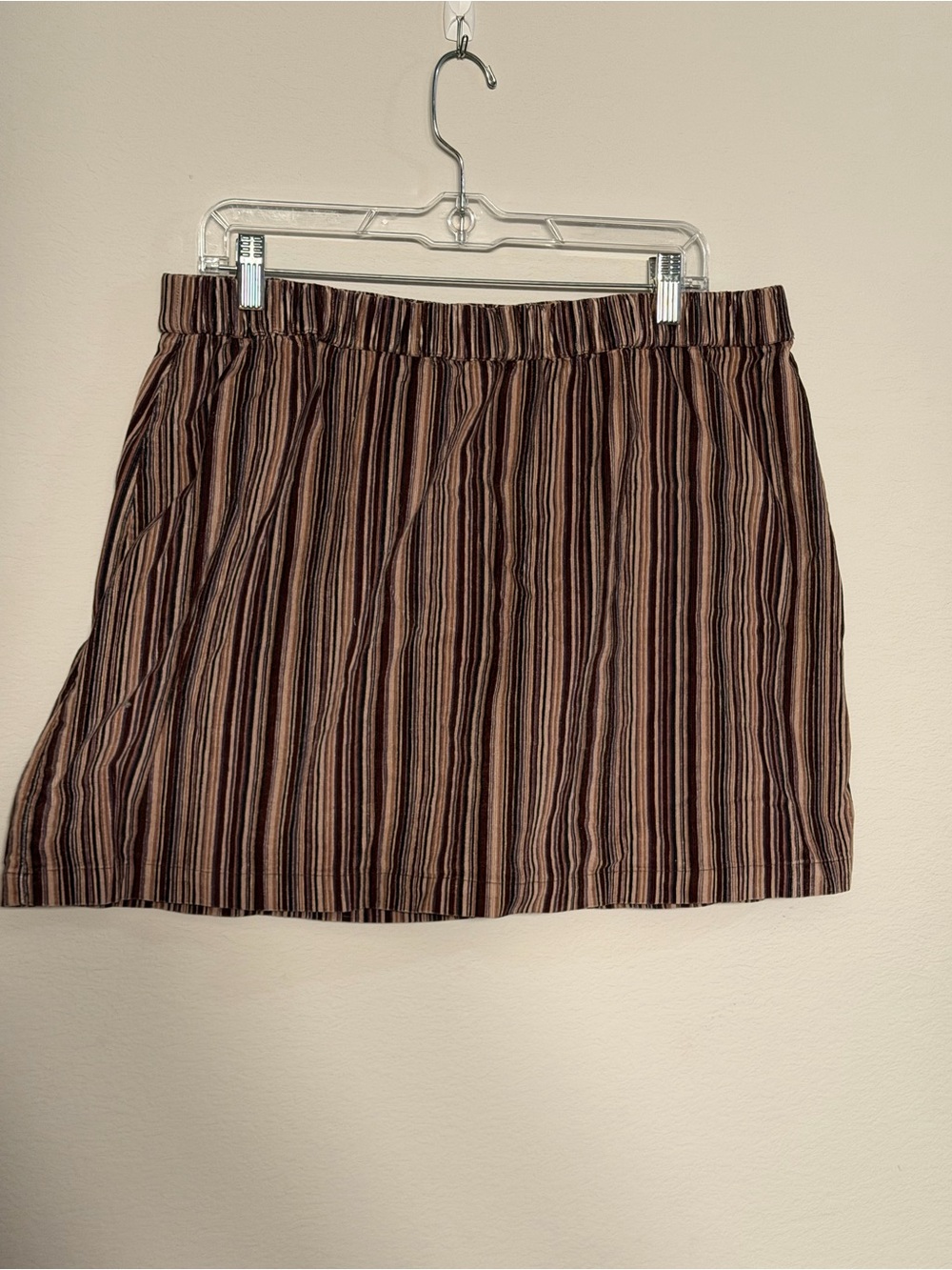 Women's Brown Striped Elastic-Waist Skirt